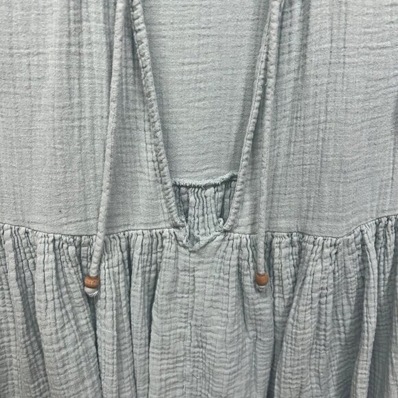 Free people Light Blue Gauze Long Sleeve Babydoll tunic XS Ruffled Neck & Wooden - Picture 8 of 9